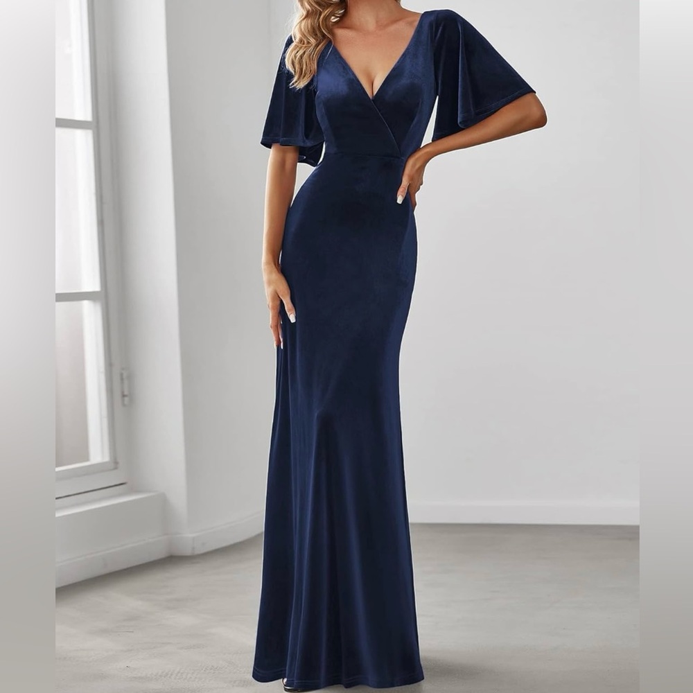 Women's Retro Evening Gown A Line V-Neck Wrap Velvet Long Formal Dresses